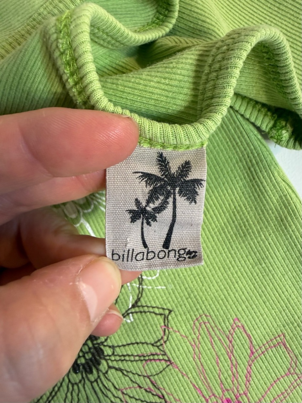 Vintage Billabong Ribbed Tank Top Floral Y2K Green Cotton Size L - Picture 5 of 9